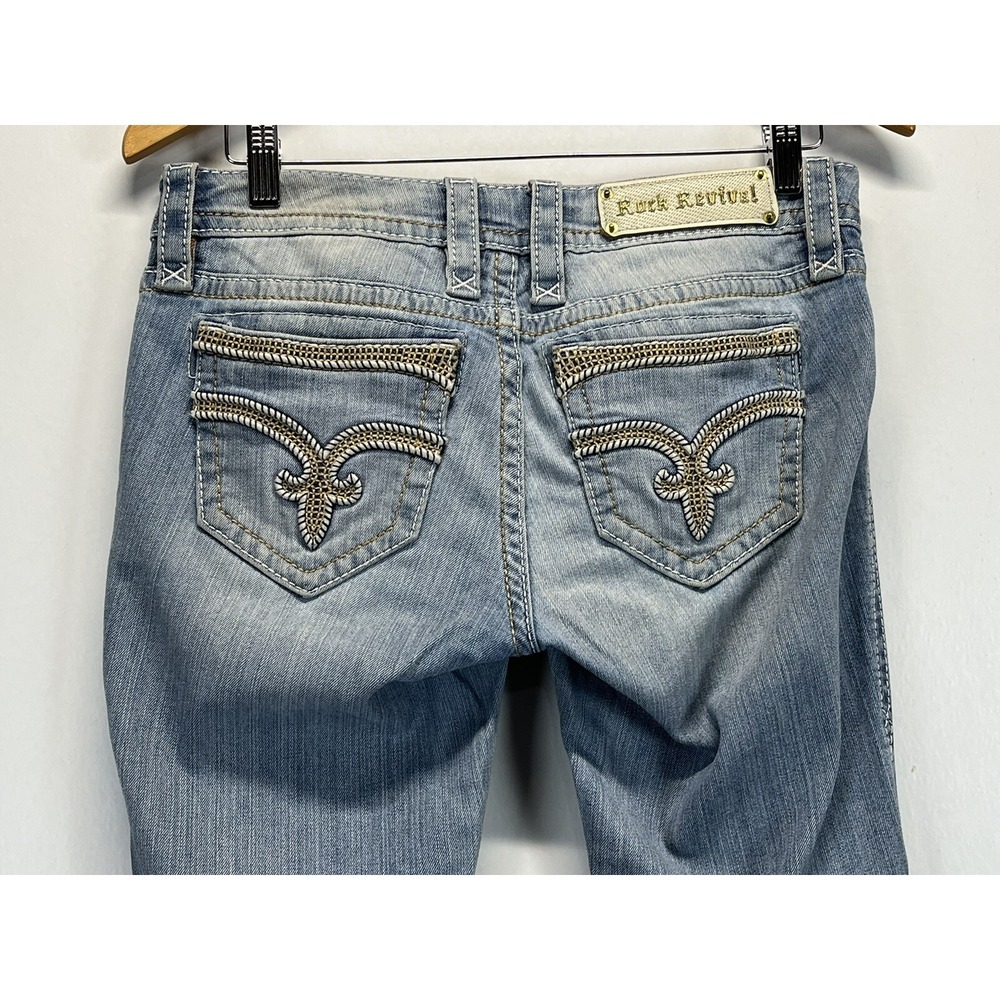Rock Revival Dee Jeans Sz 27 Womens Bootcut Light Wash Embroidered Low Rise